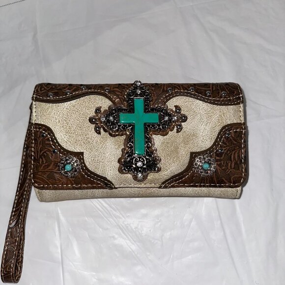 Western Cross Wallet Wristlet With Embellishments & Wrist Strap - Picture 2 of 5